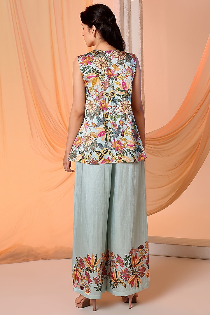 Blue Organza Embroidered Jacket Set by Soup by Sougat Paul at Pernia's Pop Up Shop