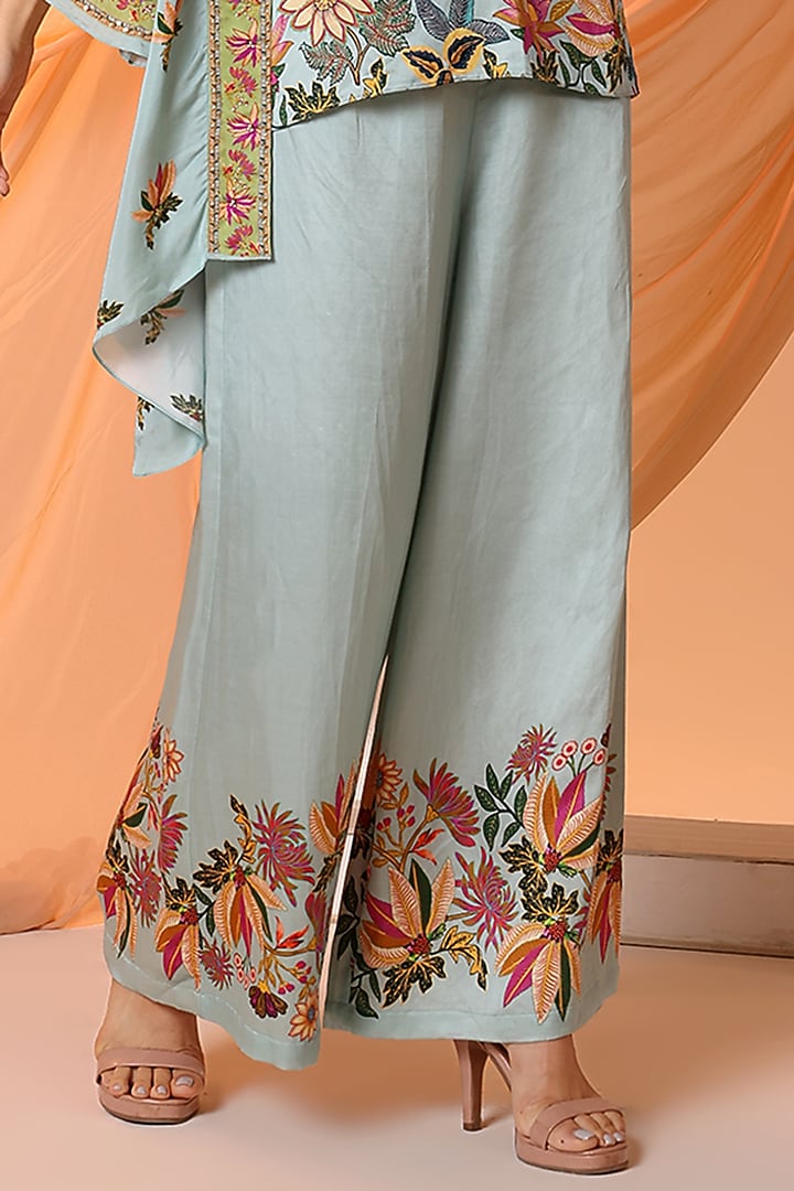 Blue Organza Embroidered Jacket Set by Soup by Sougat Paul at Pernia's Pop Up Shop