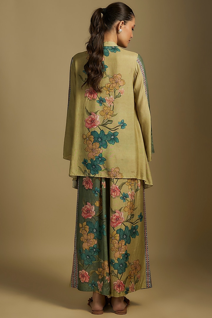 Green Chanderi Printed & Embroidered Co-Ord Set by Soup by Sougat Paul at Pernia's Pop Up Shop