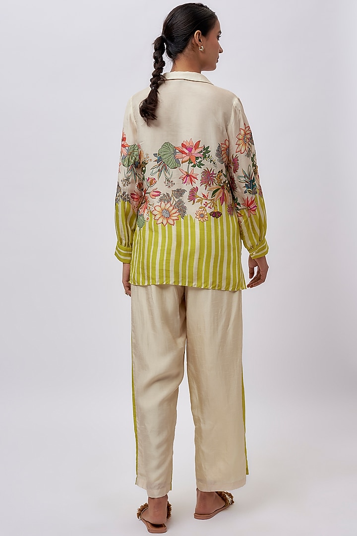 Beige Silk Printed & Embellished Co-Ord Set by Soup by Sougat Paul at Pernia's Pop Up Shop