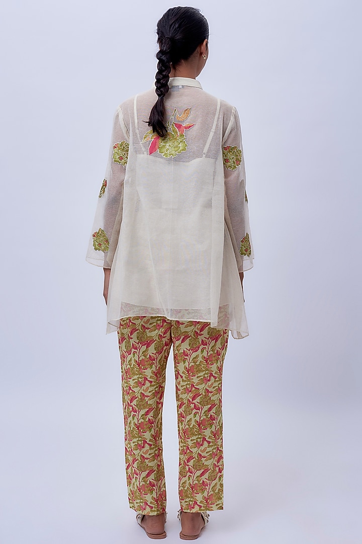 Beige Handloom Cotton Printed & Embellished Kurta Set by Soup by Sougat Paul at Pernia's Pop Up Shop