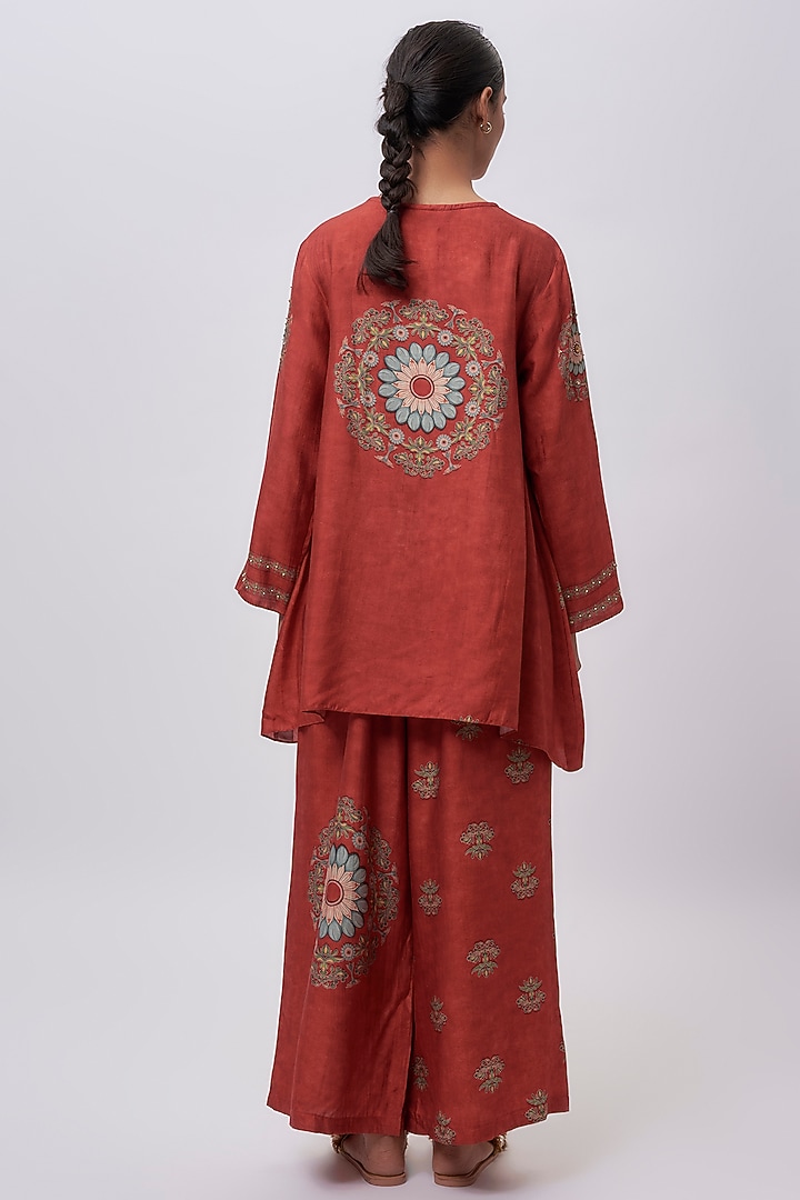 Red Silk Printed & Embellished Kurta Set by Soup by Sougat Paul at Pernia's Pop Up Shop