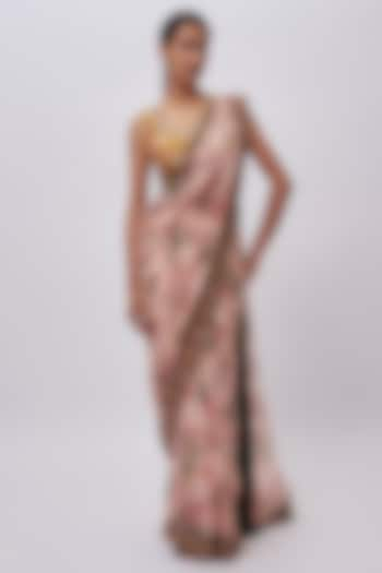 Pink Organza Printed & Embroidered Pre-Stitched Saree Set by Soup by Sougat Paul at Pernia's Pop Up Shop