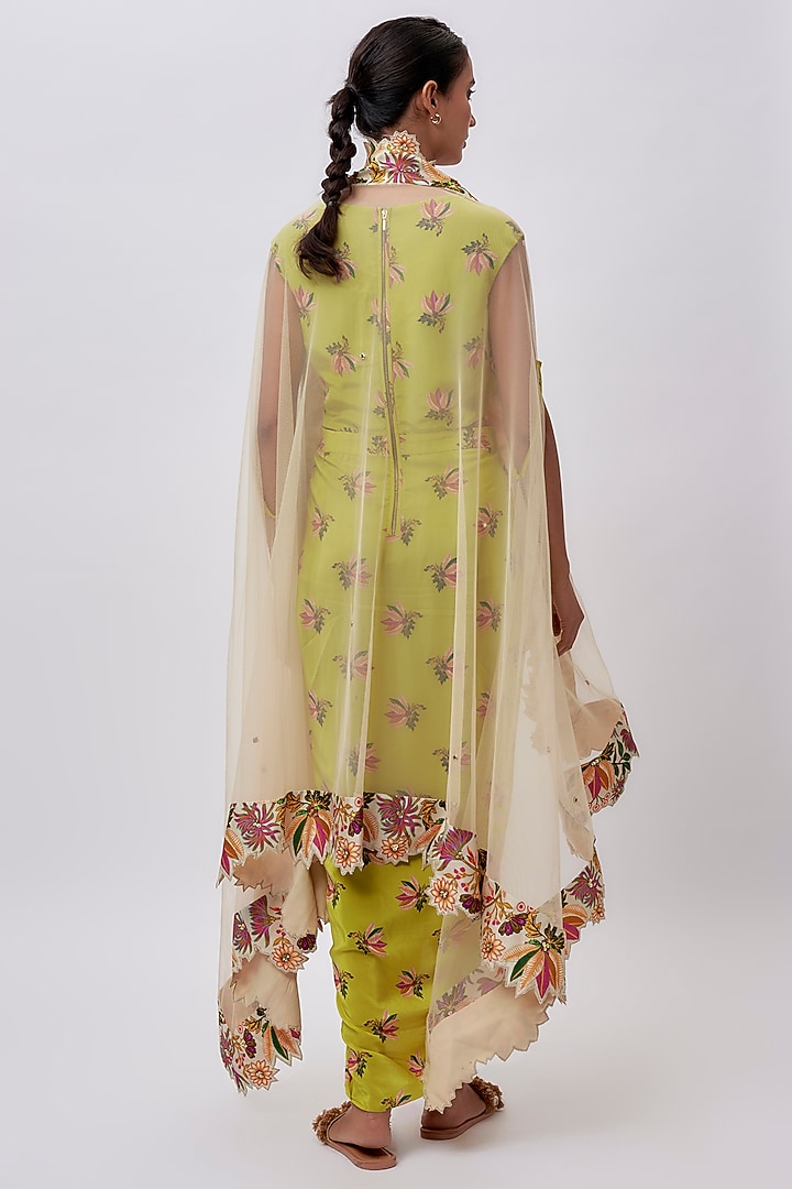 Yellow Crepe Digital Printed Draped Maxi Vacation Dress With Cape by Soup by Sougat Paul at Pernia's Pop Up Shop