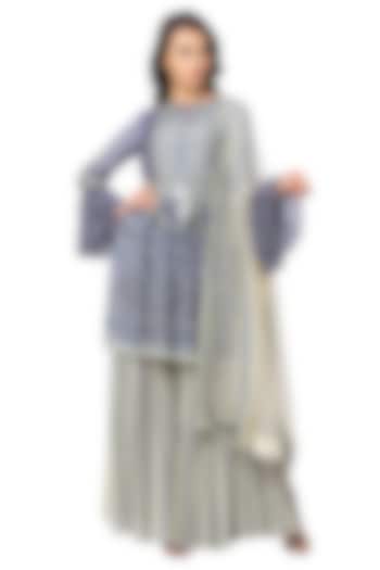 Powder Blue & White Muslin Slub Printed Gharara Set by Soup By Sougat Paul at Pernia's Pop Up Shop