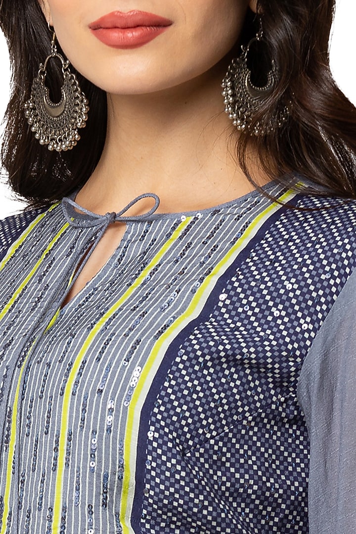 Powder Blue & White Muslin Slub Printed Gharara Set by Soup By Sougat Paul at Pernia's Pop Up Shop