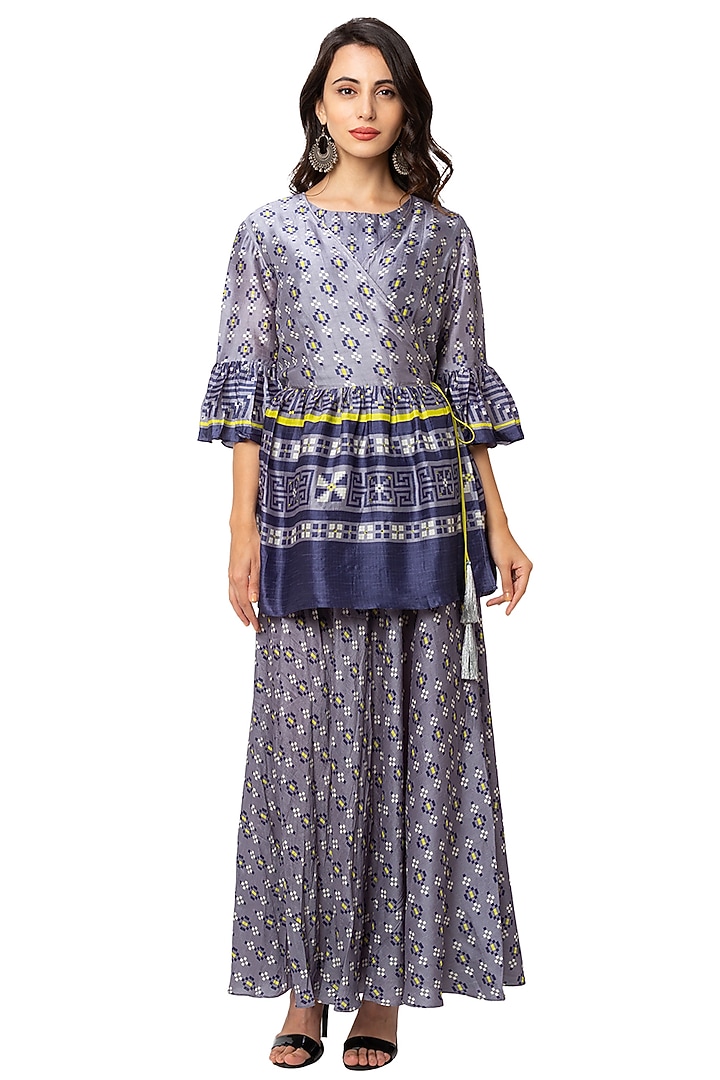 Powder Blue Top With Skirt by Soup By Sougat Paul at Pernia's Pop Up Shop