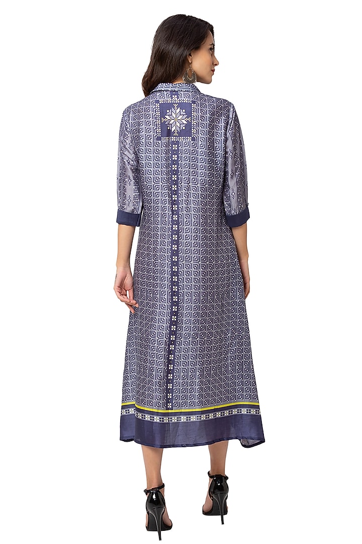 Powder Blue Printed Silk Summer Dress by Soup By Sougat Paul at Pernia's Pop Up Shop