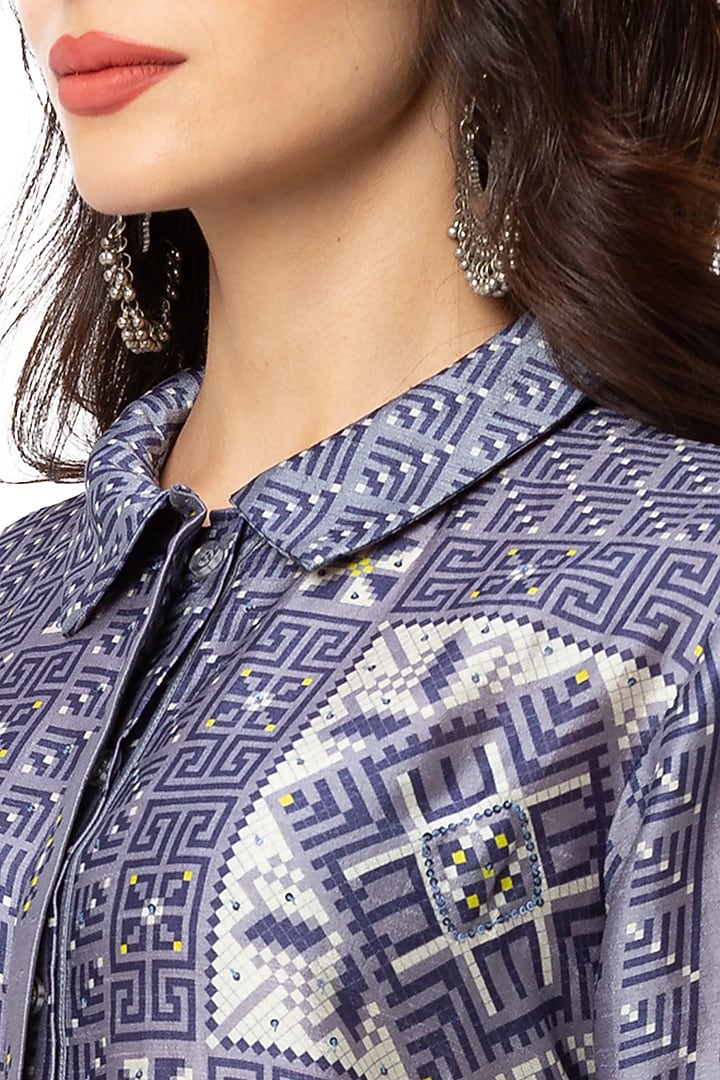 Powder Blue Printed Silk Summer Dress by Soup By Sougat Paul at Pernia's Pop Up Shop