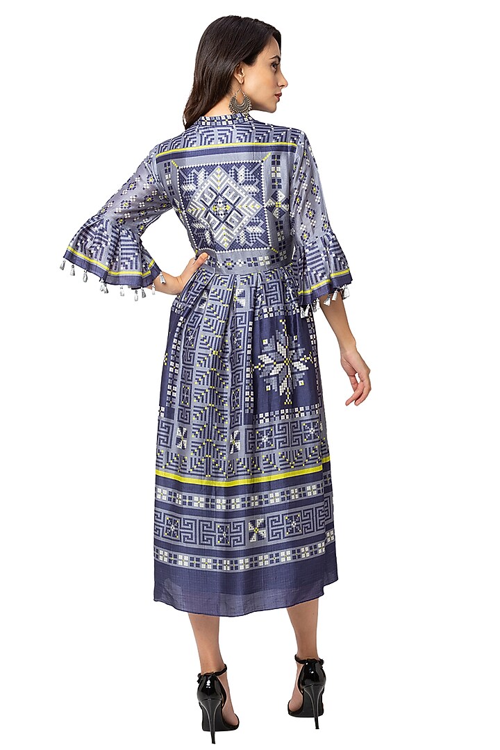 Powder Blue Printed Silk Summer Dress by Soup By Sougat Paul at Pernia's Pop Up Shop