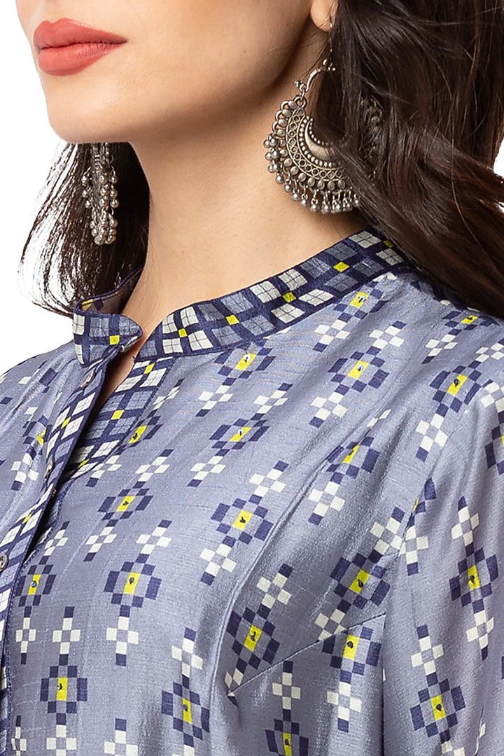 Powder Blue Printed Silk Summer Dress by Soup By Sougat Paul at Pernia's Pop Up Shop