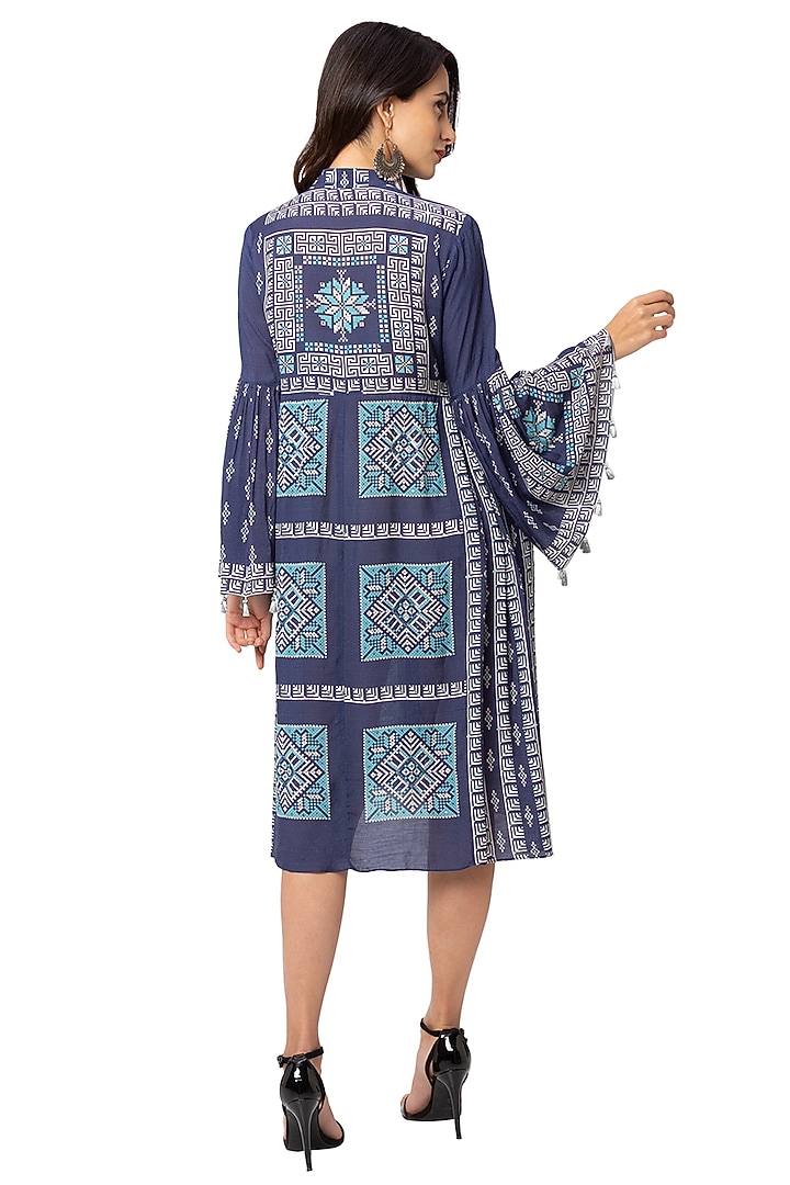 Powder Blue Printed Summer Dress by Soup By Sougat Paul at Pernia's Pop Up Shop