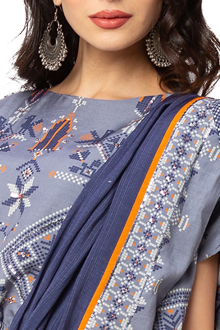 Powder Blue Muslin Slub Printed Party Wear Saree Set by Soup By Sougat Paul at Pernia's Pop Up Shop