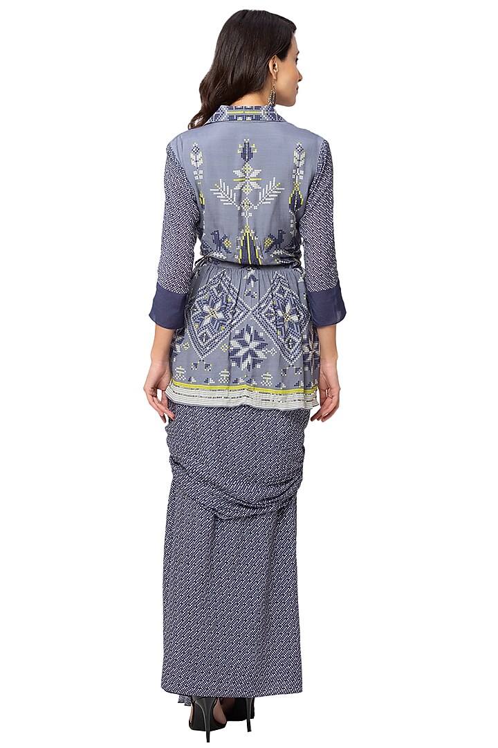 Powder Blue Jacket With Skirt by Soup By Sougat Paul at Pernia's Pop Up Shop