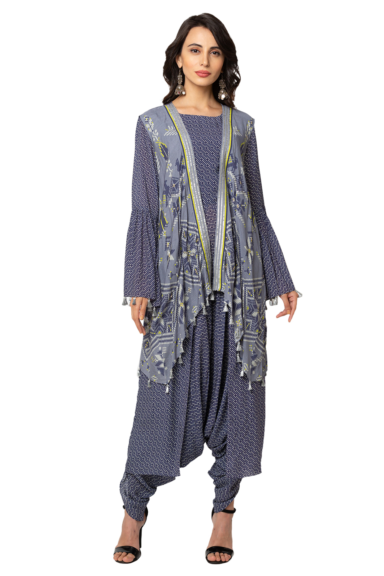 Powder Blue Printed Jumpsuit With Jacket by Soup By Sougat Paul at Pernia's Pop Up Shop