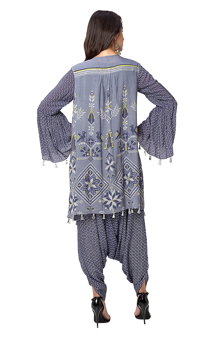 Powder Blue Printed Jumpsuit With Jacket by Soup By Sougat Paul at Pernia's Pop Up Shop