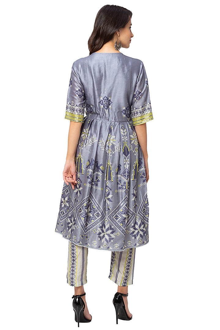 Powder Blue Printed Jacket Set by Soup By Sougat Paul at Pernia's Pop Up Shop