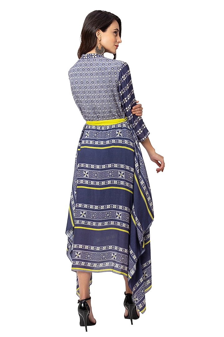 Navy Blue Printed Summer Dress by Soup By Sougat Paul at Pernia's Pop Up Shop