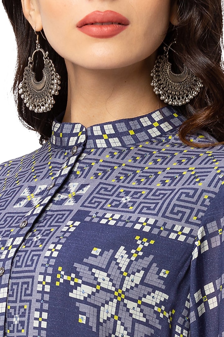 Navy Blue Printed Summer Dress by Soup By Sougat Paul at Pernia's Pop Up Shop