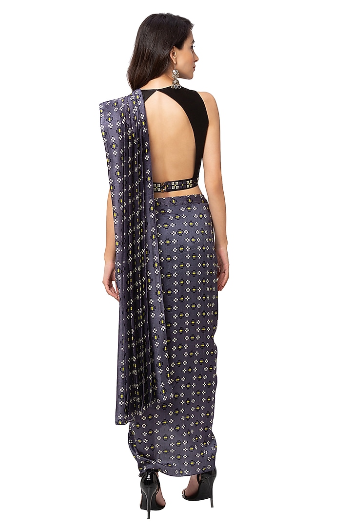 Navy Blue Pre-Stitched Festive Saree by Soup By Sougat Paul at Pernia's Pop Up Shop