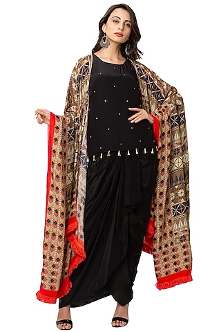 Black Embroidered Cape Set by Soup By Sougat Paul