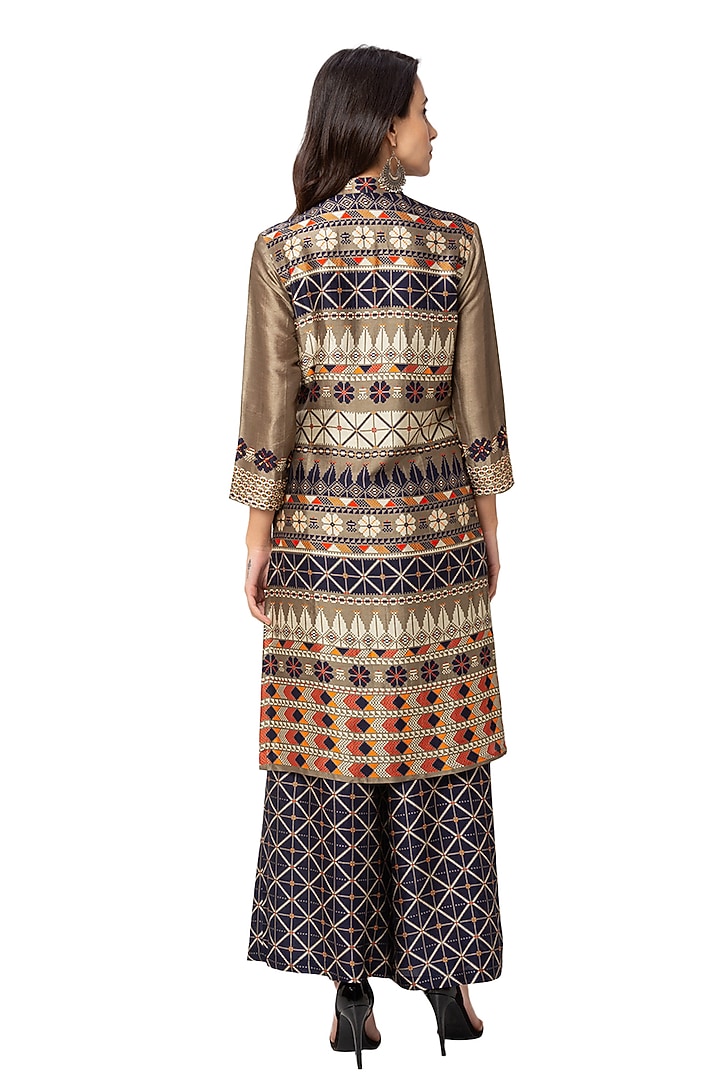 Blue & Beige Printed Kurta With Pants by Soup By Sougat Paul at Pernia's Pop Up Shop