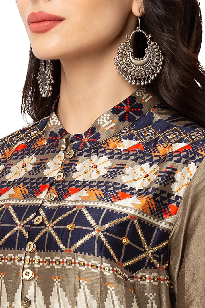 Blue & Beige Printed Kurta With Pants by Soup By Sougat Paul at Pernia's Pop Up Shop