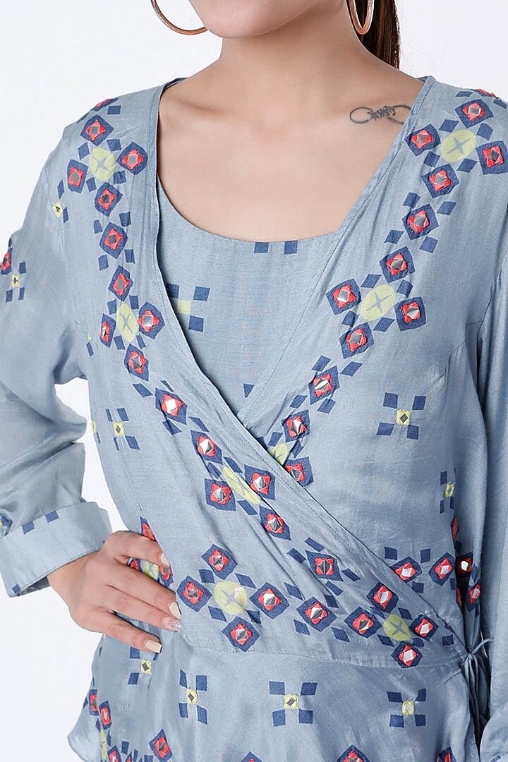 Powder Blue Cotton Silk Jacket Vacation Dress by Soup by Sougat Paul at Pernia's Pop Up Shop