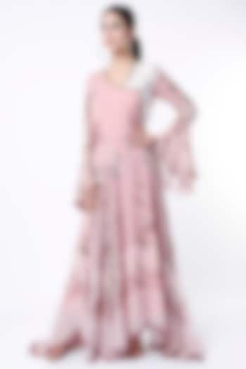 Blush Pink Printed Asymmetrical Dress by Soup by Sougat Paul