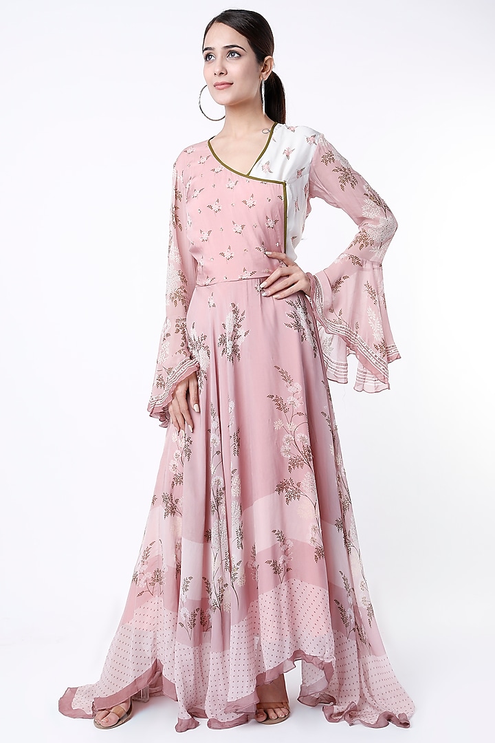Blush Pink Printed Asymmetrical Dress by Soup by Sougat Paul