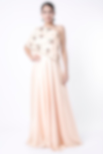 Blush Pink Embroidered One-Shoulder A-Line Dress by Soup by Sougat Paul