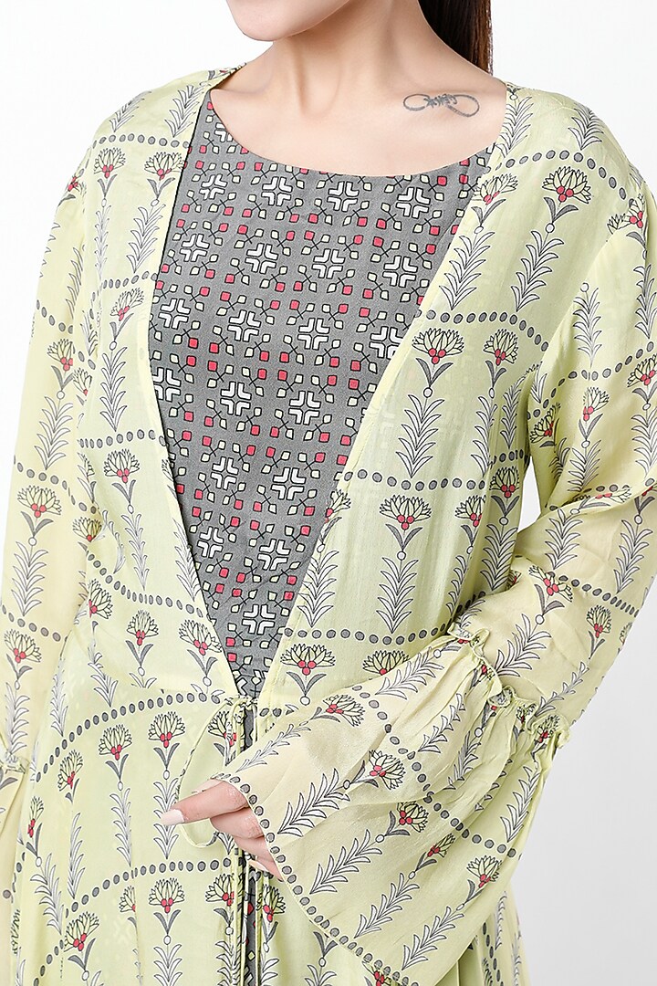 Mirage Blue & Mint Printed Jacket Vacation Dress by Soup by Sougat Paul at Pernia's Pop Up Shop