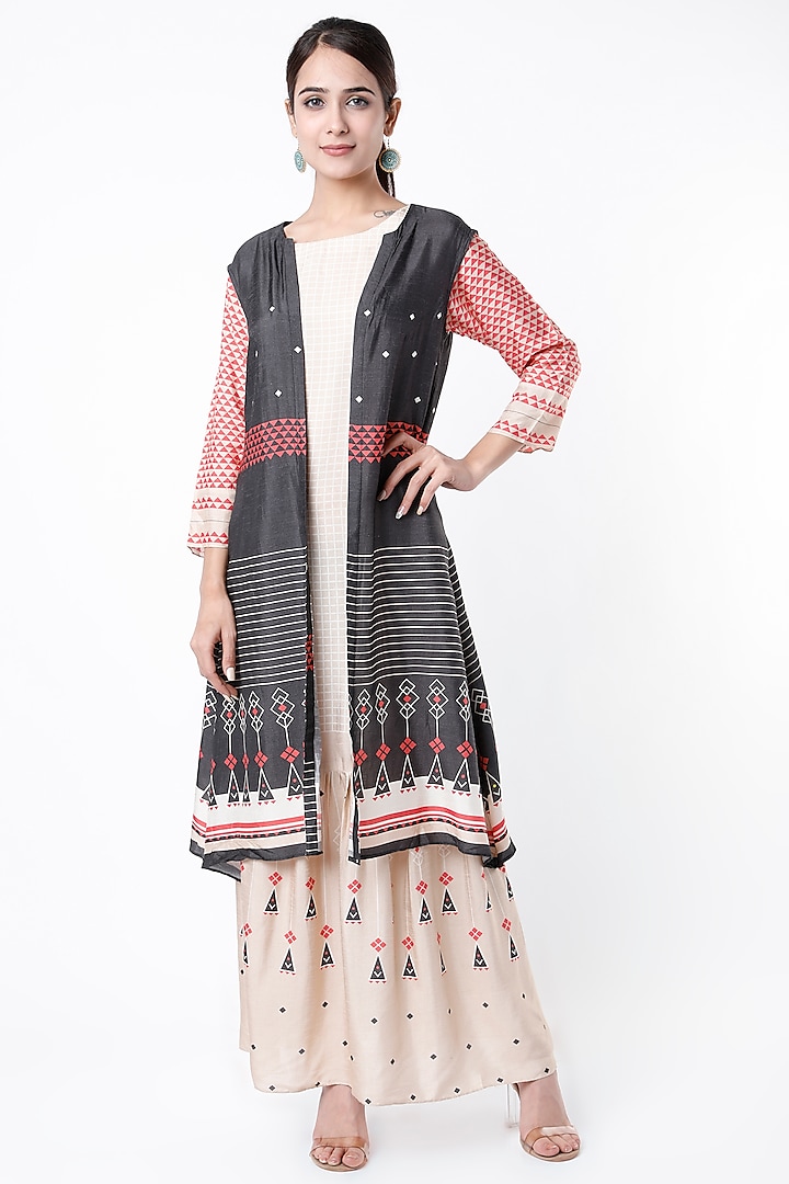 Blush Pink & Black Printed Jacket Dress by Soup by Sougat Paul at Pernia's Pop Up Shop