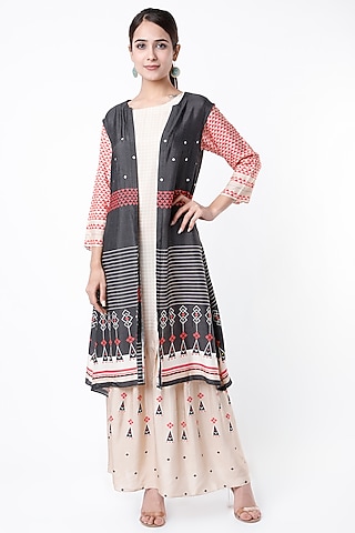 Blush Pink & Black Printed Jacket Dress by Soup by Sougat Paul