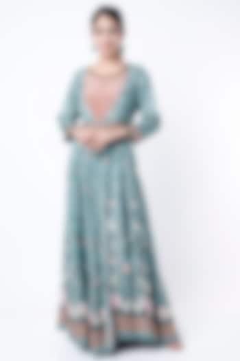 Powder Blue Printed Jacket Vacation Dress by Soup by Sougat Paul at Pernia's Pop Up Shop