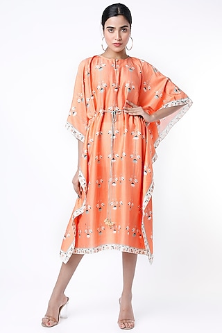 Orange Floral Printed Kaftan by Soup by Sougat Paul