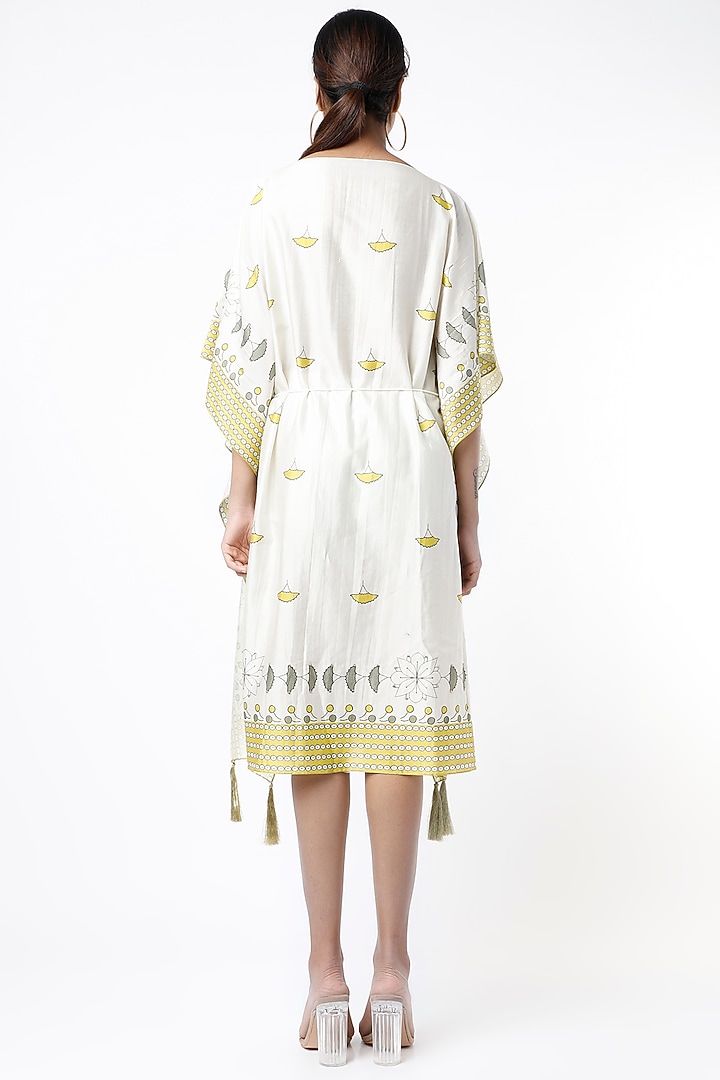 Off White Chanderi Floral Printed Kaftan by Soup by Sougat Paul at Pernia's Pop Up Shop