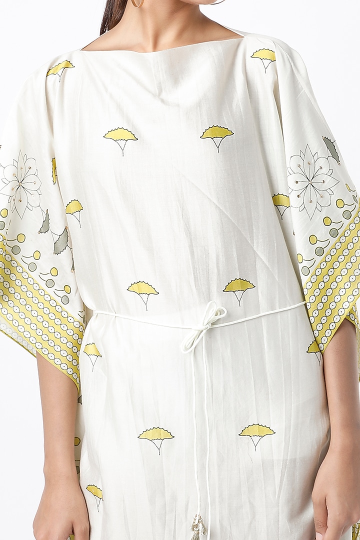 Off White Chanderi Floral Printed Kaftan by Soup by Sougat Paul at Pernia's Pop Up Shop