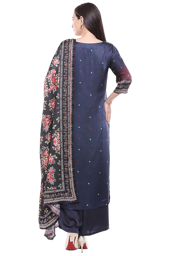 Navy Blue Embellished Kurta & Palazzo Set by Soup by Sougat Paul at Pernia's Pop Up Shop