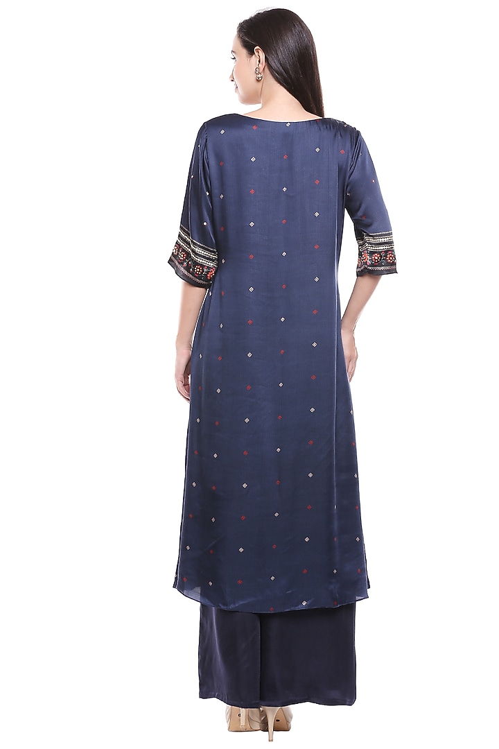 Navy Blue Embroidered Kurta & Palazzo Set by Soup by Sougat Paul at Pernia's Pop Up Shop