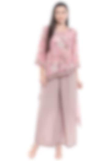 Pink Printed & Embroidered Top With Palazzo Pants by Soup by Sougat Paul at Pernia's Pop Up Shop