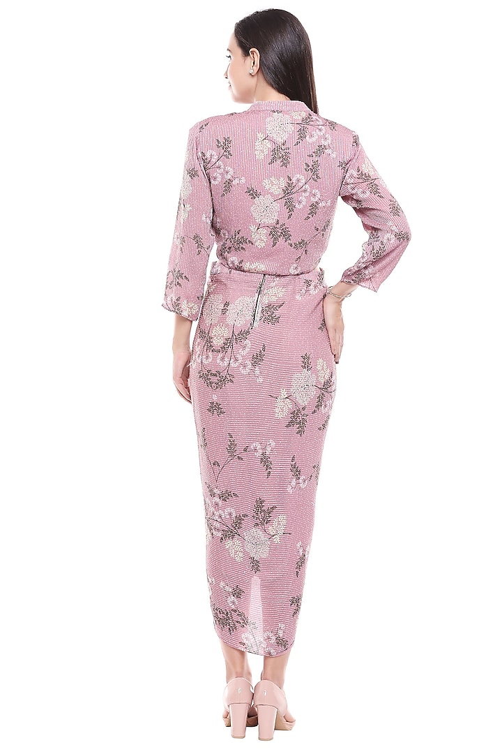 Pink Floral Printed Draped Vacation Dress With Jacket by Soup by Sougat Paul at Pernia's Pop Up Shop