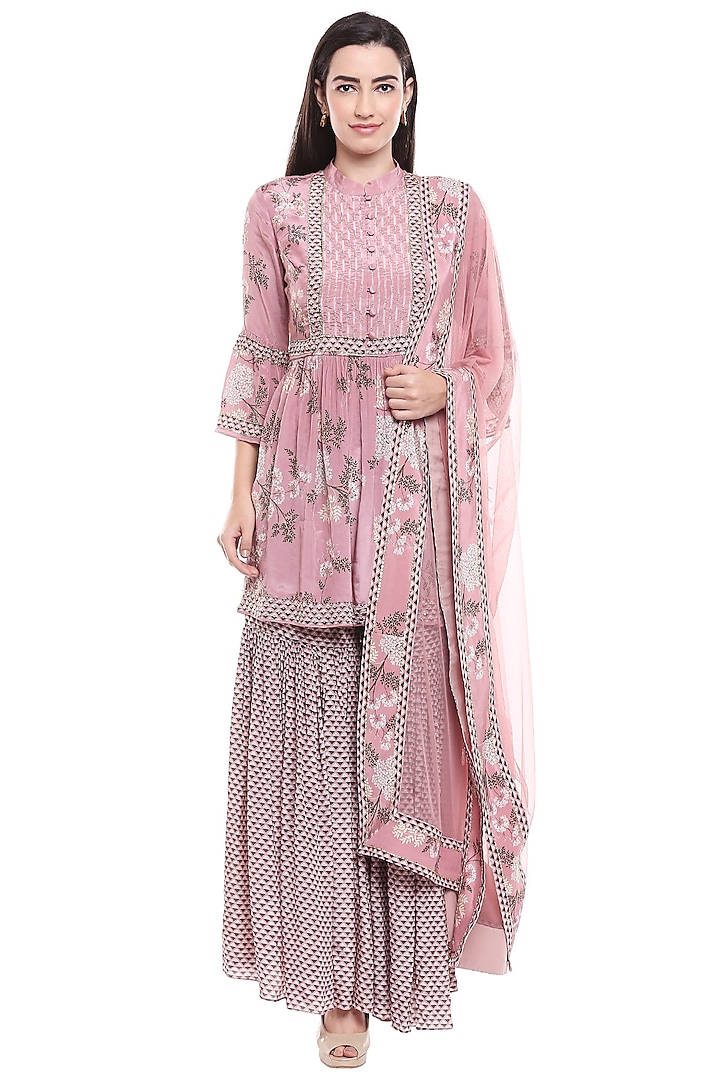 Pink Printed Kurta & Party Wear Sharara Set by Soup by Sougat Paul at Pernia's Pop Up Shop
