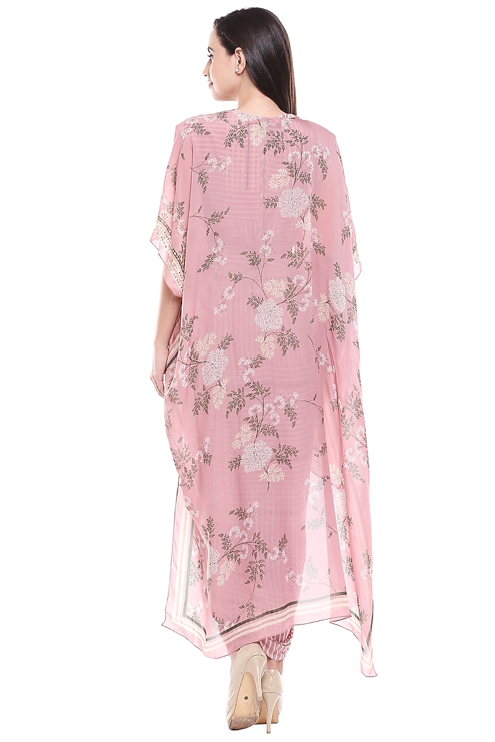Pink Floral Printed Draped Vacation Dress With Cape by Soup by Sougat Paul at Pernia's Pop Up Shop