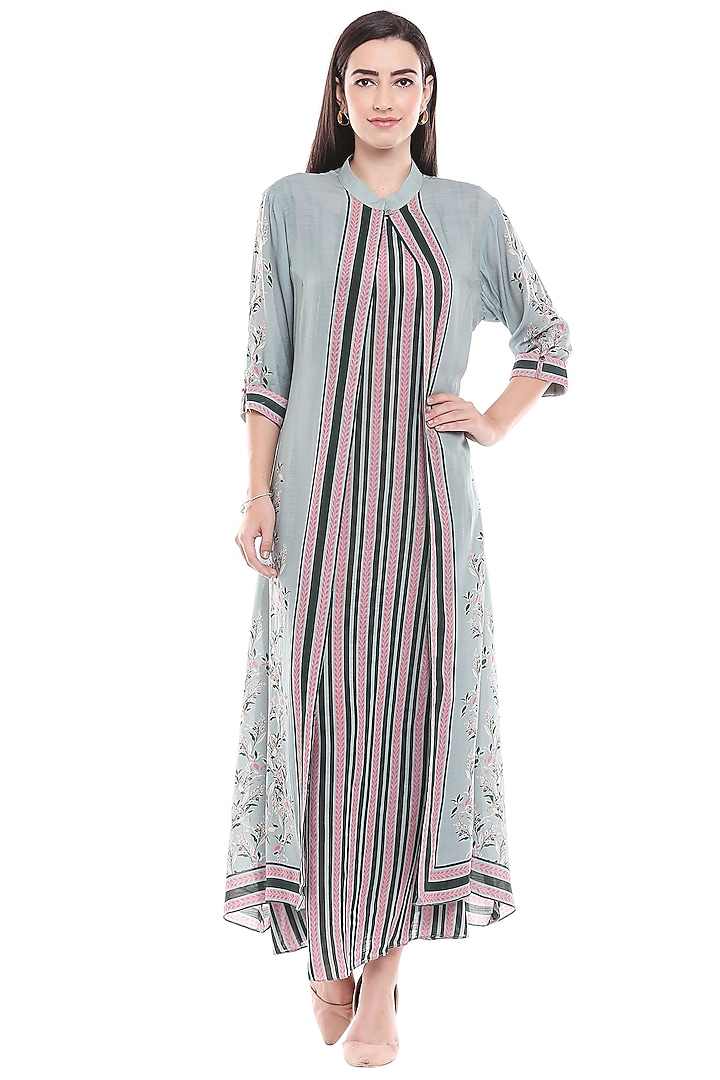 Pink Printed A-line Dress With Jacket by Soup by Sougat Paul at Pernia's Pop Up Shop