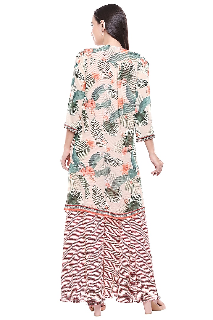 Red Printed Crop Top & Palazzo Pants With Jacket by Soup by Sougat Paul at Pernia's Pop Up Shop