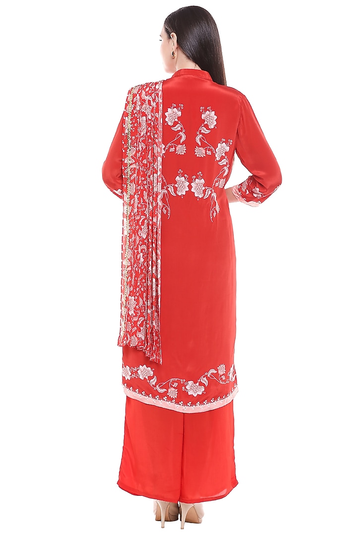 Red Printed Draped Kurta Set by Soup by Sougat Paul at Pernia's Pop Up Shop
