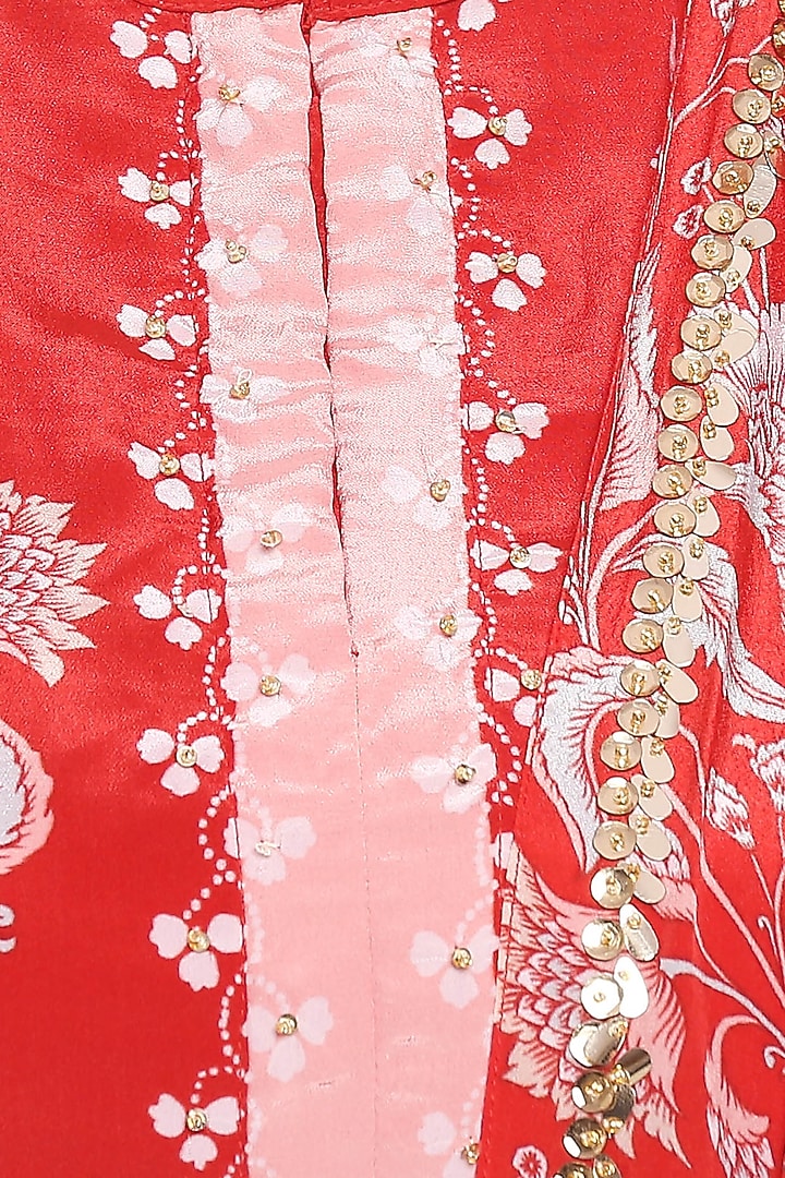 Red Printed Draped Kurta Set by Soup by Sougat Paul at Pernia's Pop Up Shop