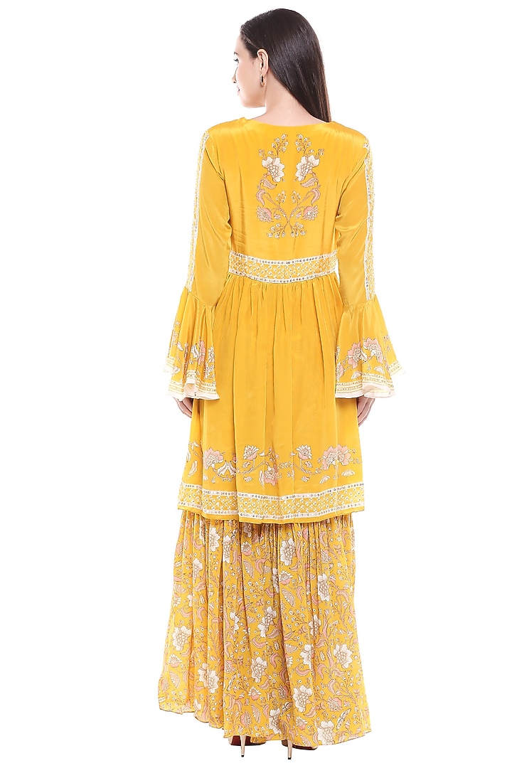 Yellow Printed Party Wear Sharara Set by Soup by Sougat Paul at Pernia's Pop Up Shop
