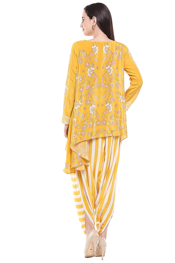 Yellow Embroidered Asymmetric Top With Dhoti Pants by Soup by Sougat Paul at Pernia's Pop Up Shop